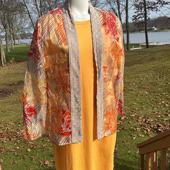 Chico’s silk open contemporary floral jacket L (12) - Picture 4 of 9
